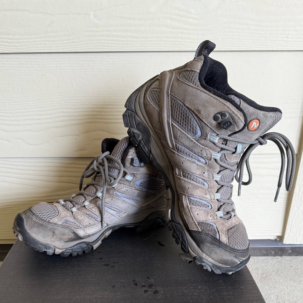 Women's Merrell Moab 3 Mid Waterproof Hiking Boot Grey Graphite & Blue